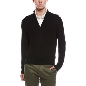 Bruno Magli Mens  Textured 1/4-Zip Merino Wool Mock Neck Sweater, Black